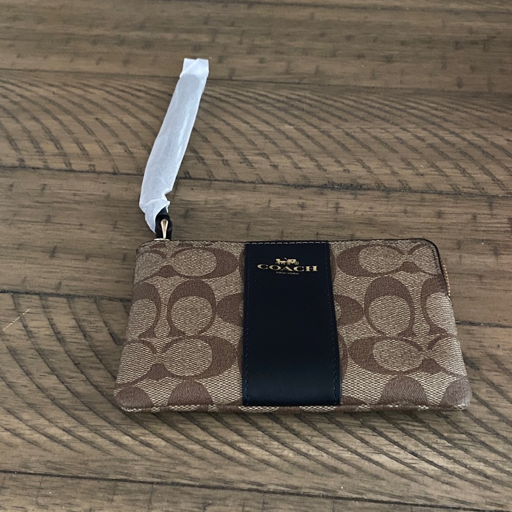Coach Signature Brown and Black Wristlet - Picture 2 of 3